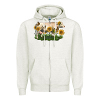 Oatmeal Heather charolais cow with sunflower Zipper Hoodie - LillyAllenDesigns