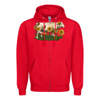 Red charolais cow with sunflower Zipper Hoodie - LillyAllenDesigns
