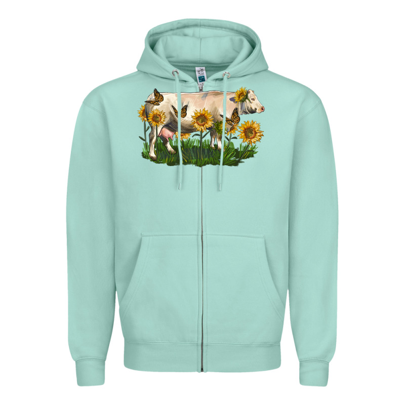 Charolais Cow With Sunflower Zipper Hoodie by LillyAllenDesigns | Teevron