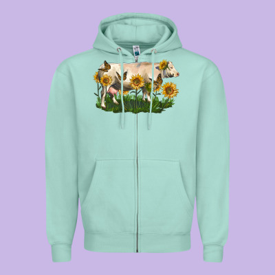 Charolais Cow With Sunflower Zipper Hoodie Designed By Lillyallendesigns