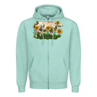 Seafoam charolais cow with sunflower Zipper Hoodie - LillyAllenDesigns