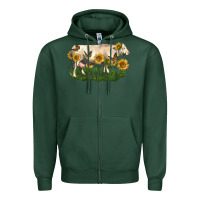 Sports Green charolais cow with sunflower Zipper Hoodie - LillyAllenDesigns