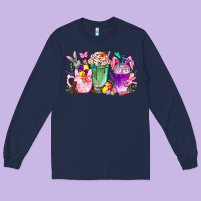 Easter Coffee Cups With Bunny Long Sleeve Tee Designed By Nancycooperartshop