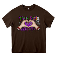 Chocolate Brown this girl loves halloween Heavy Core Tee - CowhideDigitalArt
