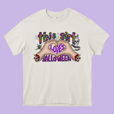 This Girl Loves Halloween Heavy Core Tee Designed By Cowhidedigitalart