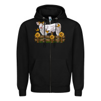 Charolais Calf With Sunflowers Zipper Hoodie | Teevron