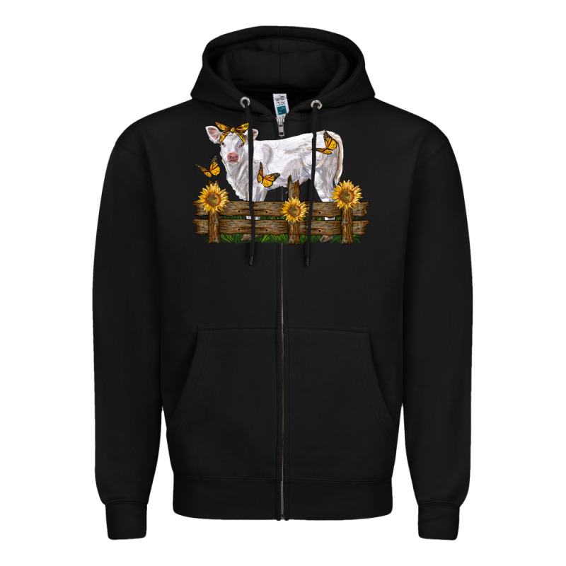 Charolais Calf With Sunflowers Zipper Hoodie by LillyAllenDesigns | Teevron