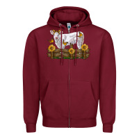 Burgundy charolais calf with sunflowers Zipper Hoodie - LillyAllenDesigns