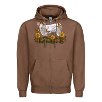 Chestnut charolais calf with sunflowers Zipper Hoodie - LillyAllenDesigns