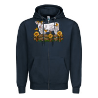 Navy charolais calf with sunflowers Zipper Hoodie - LillyAllenDesigns