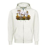 Oatmeal Heather charolais calf with sunflowers Zipper Hoodie - LillyAllenDesigns