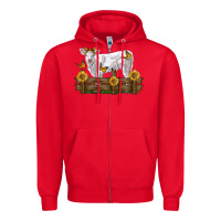 Red charolais calf with sunflowers Zipper Hoodie - LillyAllenDesigns