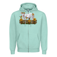Seafoam charolais calf with sunflowers Zipper Hoodie - LillyAllenDesigns