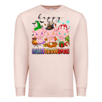 Pale Pink happy hallothanksmas pigs Premium Sweatshirt - texasbilliewilder