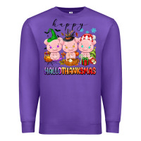 Purple happy hallothanksmas pigs Premium Sweatshirt - texasbilliewilder
