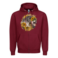 Burgundy arabian horse with sunflowers Zipper Hoodie - LillyAllenDesigns