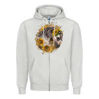 Dove Grey arabian horse with sunflowers Zipper Hoodie - LillyAllenDesigns