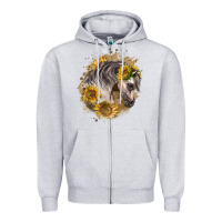Heather Grey arabian horse with sunflowers Zipper Hoodie - LillyAllenDesigns