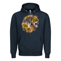 Navy arabian horse with sunflowers Zipper Hoodie - LillyAllenDesigns