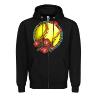 Black Western Softball With Roses Zipper Hoodie - LillyAllenDesigns