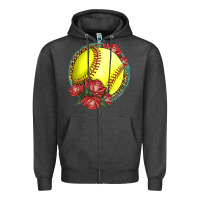 Charcoal Heather Western Softball With Roses Zipper Hoodie - LillyAllenDesigns