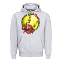 Heather Grey Western Softball With Roses Zipper Hoodie - LillyAllenDesigns