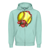 Seafoam Western Softball With Roses Zipper Hoodie - LillyAllenDesigns