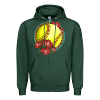 Sports Green Western Softball With Roses Zipper Hoodie - LillyAllenDesigns
