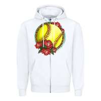 White Western Softball With Roses Zipper Hoodie - LillyAllenDesigns