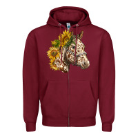 Burgundy appaloosa horse with sunflowers Zipper Hoodie - LillyAllenDesigns