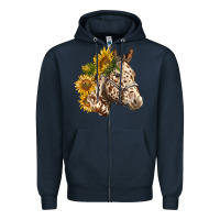 Navy appaloosa horse with sunflowers Zipper Hoodie - LillyAllenDesigns