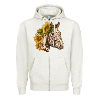 Oatmeal Heather appaloosa horse with sunflowers Zipper Hoodie - LillyAllenDesigns