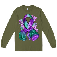 Army Green purple and green anal cancer with boxing gloves na Long Sleeve Tee - NancyCooperArtShop