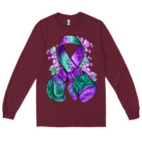 Burgundy purple and green anal cancer with boxing gloves na Long Sleeve Tee - NancyCooperArtShop