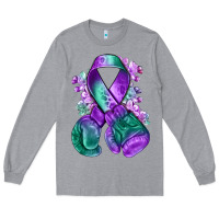Heather Grey purple and green anal cancer with boxing gloves na Long Sleeve Tee - NancyCooperArtShop
