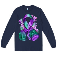 Navy purple and green anal cancer with boxing gloves na Long Sleeve Tee - NancyCooperArtShop