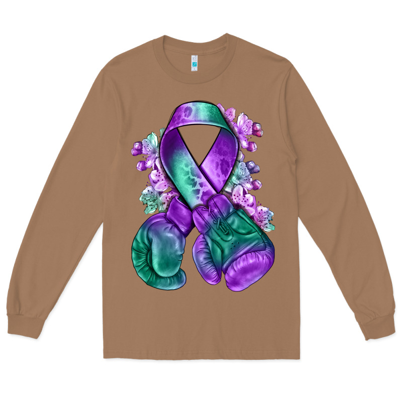 Purple And Green Anal Cancer With Boxing Gloves Na Long Sleeve Tee by NancyCooperArtShop | Teevron