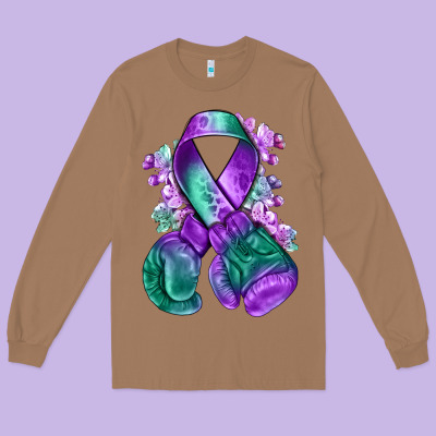 Purple And Green Anal Cancer With Boxing Gloves Na Long Sleeve Tee Designed By Nancycooperartshop