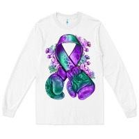 White purple and green anal cancer with boxing gloves na Long Sleeve Tee - NancyCooperArtShop