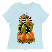 Baby Blue pumpkin polka dot, sunflower Ladies Tee - JahusDesignShop