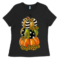 Black pumpkin polka dot, sunflower Ladies Tee - JahusDesignShop