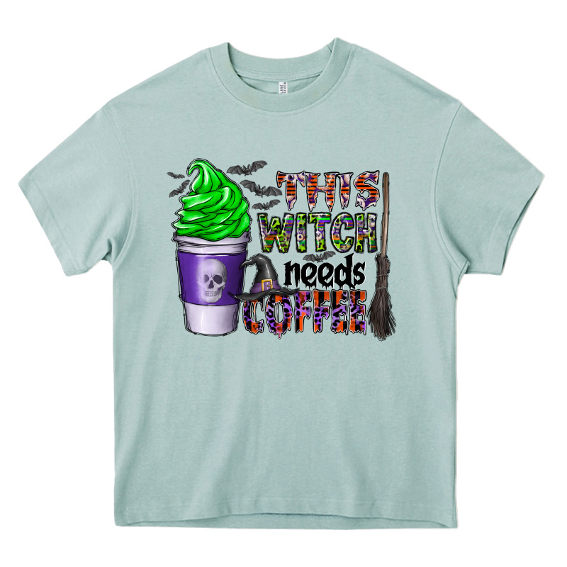 This Witch Needs Coffee Heavy Core Tee by CowhideDigitalArt | Teevron