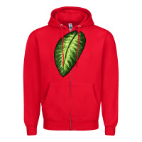 Red Dumb Cane Leaf Zipper Hoodie - LillyAllenDesigns
