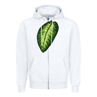 White Dumb Cane Leaf Zipper Hoodie - LillyAllenDesigns