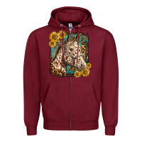 Burgundy appaloosa horse with sunflowers and western background Zipper Hoodie - LillyAllenDesigns
