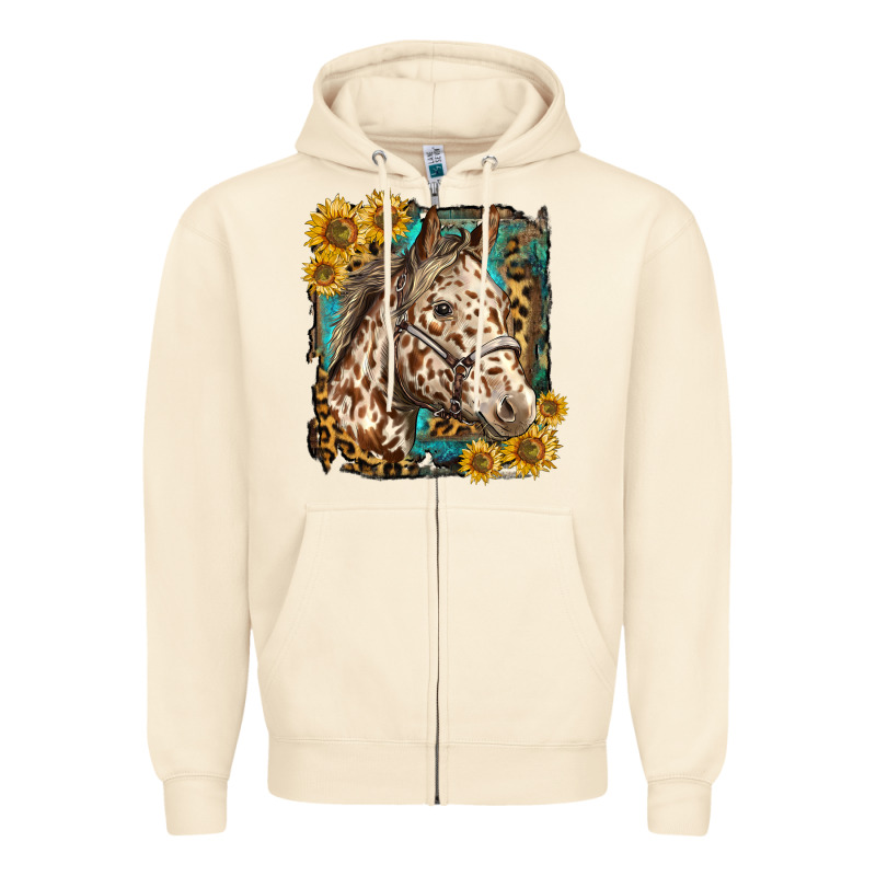 Appaloosa Horse With Sunflowers And Western Background Zipper Hoodie by LillyAllenDesigns | Teevron