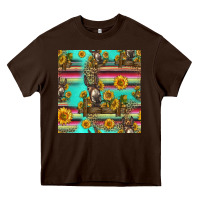 Chocolate Brown sunflowers donkey seamless pattern Heavy Core Tee - HRA Design Shop