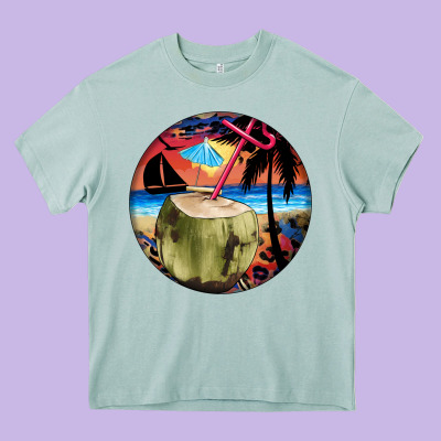 Coconut Drink Colorful Leopard Heavy Core Tee Designed By Barkaloodesign
