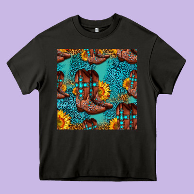 Western Boots Seamless Pattern Heavy Core Tee Designed By Hra Design Shop