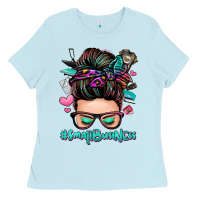 Baby Blue small business messy bun Ladies Tee - Zillion Design Studio